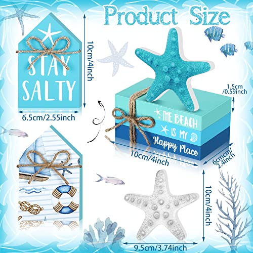 Blulu 5 Pcs Beach Decorations for Home, Summer Beach Wood Table Decor - style: Summer