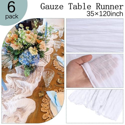6 Pack White Cheesecloth Table Runner 35 x 120 Inch - color: White, size: 6 Pcs - 10 Ft