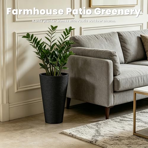 Kante 2-Pack All-Weather 15" H Round Tapered Black Plastic Planters - color: Brunish Black, size: 15" H