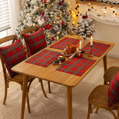 AQOTHES Christmas Plaid Placemats Set of 4 Red Green 12x18 Inch Table Decor - color: Red Big Plaid