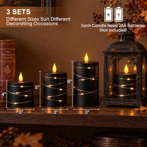 Raycare Halloween Battery Operated Flameless LED Pillar Candle with Remote - color: 3pcs-black