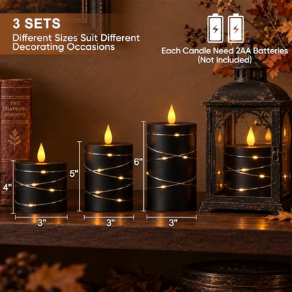 Raycare Halloween Battery Operated Flameless LED Pillar Candle with Remote - color: 3pcs-black