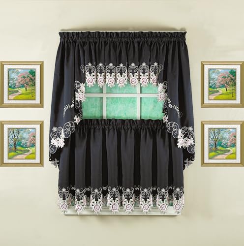 Today's Curtain Verona Reverse Embroidery Swag, 38", Black/Rose, 60" W X 38" L - color: Black/Rose, size: 60"W x 38"L (Pack of 1)