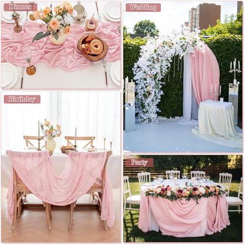 Cheesecloth Table Runner, 10 Ft, Boho Rustic, Dusty Pink, 1 Pcs - color: Dusty Pink