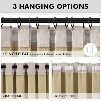 MIULEE 100% Blackout Linen Curtains for Bedroom 42 x 108 Inch Beige 2 Panel - color: Beige, size: 42"W x 108"L (Pack of 2)