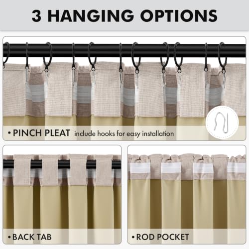MIULEE 100% Blackout Linen Curtains for Bedroom 42 x 84 Inch Beige 2 Panels - color: Beige, size: 42"W x 84"L (Pack of 2)