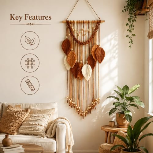 HLiikuikin Leaf Macrame Wall Hanging Boho Tapestry Wall Decor