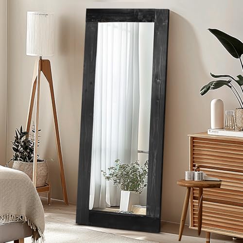 58x24in Full Length Mirror, Solid Wood Convex Frame, Black - color: Black-convex Frame, size: 58"L x 24"W