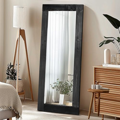 58x24in Full Length Mirror, Solid Wood Convex Frame, Black - color: Black-convex Frame, size: 58"L x 24"W