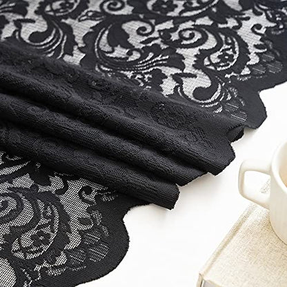 ALIGOGO Black Lace Curtains for Bedroom, Gothic Style, 52W x 63L Inch - color: Black, size: 52"W x 63"L (Pack of 2)