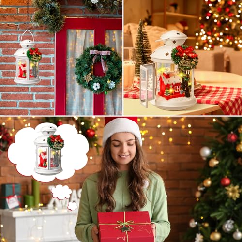 Amyhill 15 Pcs Lighted Christmas Table Figurines Centerpieces Christmas in Heaven Lantern Indoor Party Decor Fake Snow Resin Santa Claus Mini Xmas Tree Gingerbread House Wreath DIY Table Decor Gifts