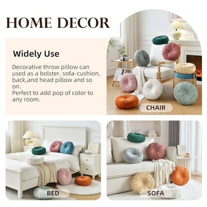 Teieas Round Throw Pillow Velvet Pleated Round Pillow Cushion - color: Black