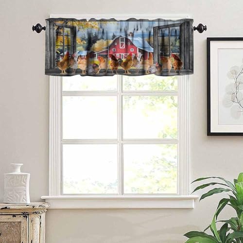 Farm Rooster Valance Curtains, Rustic Farmhouse Country Animal Rural Chicken Print Window Treatment Valances for Kitchen Bedroom Dining Room Living Room, 54x18 Inch - color: Chicken-1