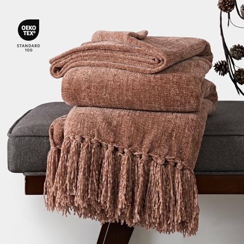 EverGrace Chenille Knit Throw Blanket for Couch, 60"x80", Clay - color: Clay, size: 60"x80"