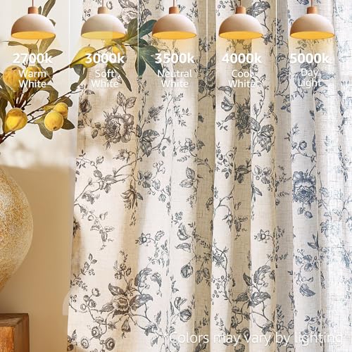 jinchan Linen Curtains 63 inch Black Floral Farmhouse Rod Pocket 2 Panels - color: Amlie Black, size: 50"W x 63"L (Pack of 2)