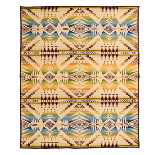 Pendleton Jacquard Unnapped Twin Blanket, 64 x 80 in, Heirloom Virgin Wool - color: Mystic Lake, size: Twin (64" x 80")