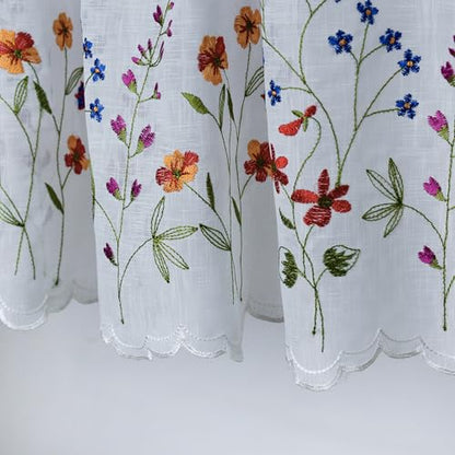 027 2 Pack Floral Embroidery Pastoral Style Valance, White Sheer Flowers Valances,Window Treatment for Kitchen,W60XL18 inch (Wild Flower) - size: 60"W x 18"L (Pack of 2)