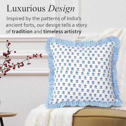 CPC Arctic Blue Block Print Ruffle Pillow Cover 18x18 Inch, Pack of 2 - color: Arctic Blue, size: 18" x 18" (Pack of 2)