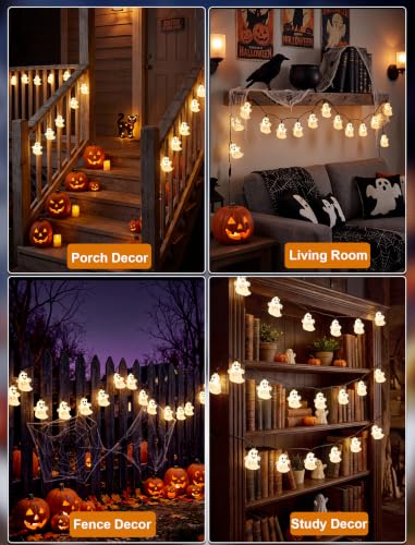 8.5FT Halloween Ghost Lights Outdoor, 10 LED Plug in Halloween Lights - color: Ghost String Lights