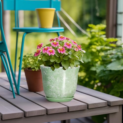Ceramic Plant Pots, 5.6 Inch Plant Pot with Drainage Hole, Green - color: Gemstone Apple Green, size: 6 Inch
