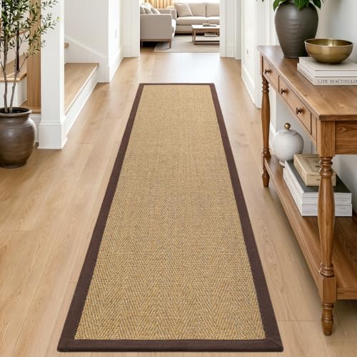 DEXI Jute Runner Rug 2'8''x10', Rug Runners for Hallways, Natural/Brown - color: Natural/Brown, size: 2'8" x 10' (Runner)