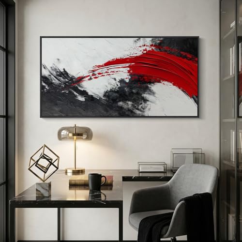 Extra Large Framed Red Black White Abstract Wall Art for Living Room, 60x30 - color: Black White Red B, size: 60"L x 30"W