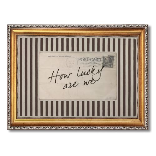 Ripiyome Retro Gold Frame How Lucky Are We Wall Art Vintage Striped Letter Postcard Canvas Print Neutral Inspirational Quote Poster Trendy Rustic Wall Decor for Living Room Bedroom 8X10inch - color: style-3 Retro Gold Frame, size: 8"L x 10"W