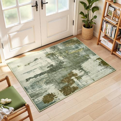 Kelarea Washable Entryway Rug 2x3, Non-Slip Low Pile Abstract Green - color: Green, size: 2' x 3' (Rectangular)