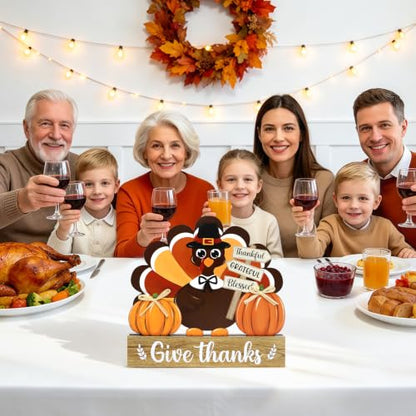 Thanksgiving Decorations Turkey Wooden Table Sign Fall Thanksgiving Turkey Tray Home Centerpiece Autumn Tabletop Rustic Farmhouse Pumpkin Decor for Give Thanks Harvest Indoor Office Shelf Party