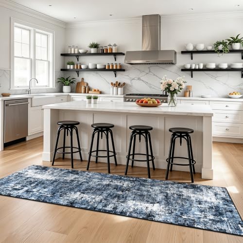 Rugflix 3x8 Runner Rug for Hallway, Washable Navy Blue Long Runners - color: 01-ocean Blue, size: 3' x 8' (Runner)