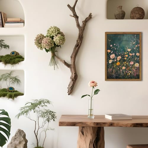 Dark Wildflower Wall Art Vintage Moody Flower Botanical Wall Decor Painting Cottagecore Floral Plant Artwork 3D Textured Sandstone for Living Room Bedroom 16x24 inch Wood Framed - color: Color E, size: 24"L x 16"W