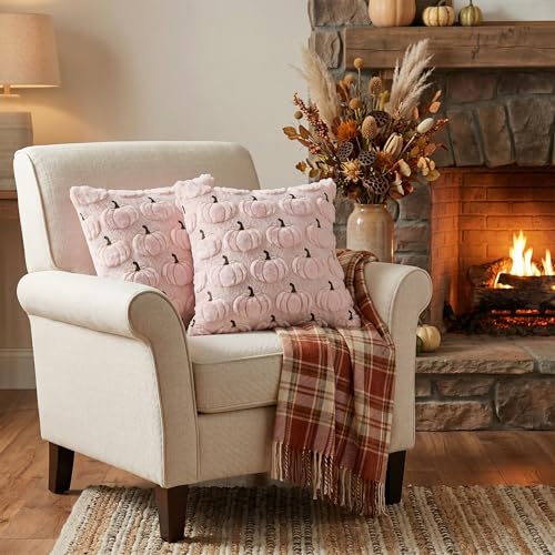 AVOIN colorlife Pink Fall Pumpkin Throw Pillow Covers 18x18 Inch - color: Pink, size: 18" x 18" (Pack of 2)