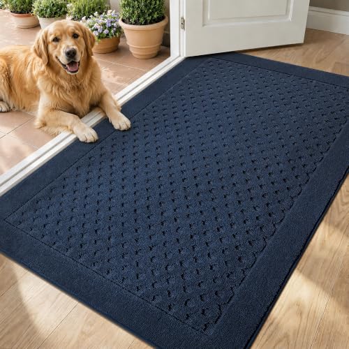 Dirt Trapper Door Mat 32"x 48", Non-Slip Entryway Rugs, Navy Blue - color: Navy Blue, size: 32" x 48"