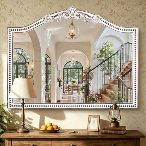 Ornate Baroque Arch Wall Mirror: 32x42 Inch Large Decorative Wood Mirrors