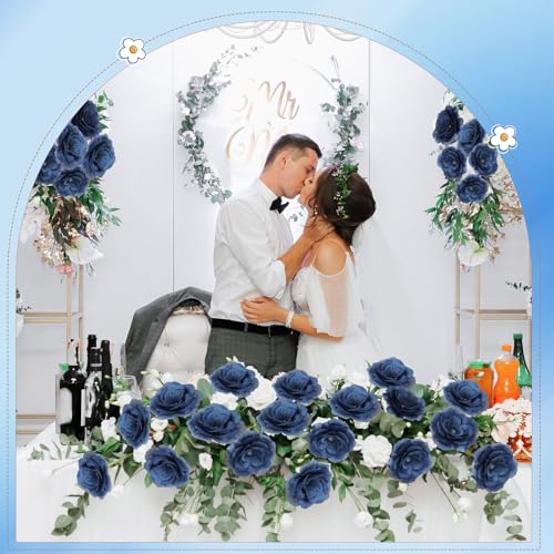 Yunlly 100 Pcs Blue Fake Silk Rose Flowers with Stems for Wedding - color: Navy Blue