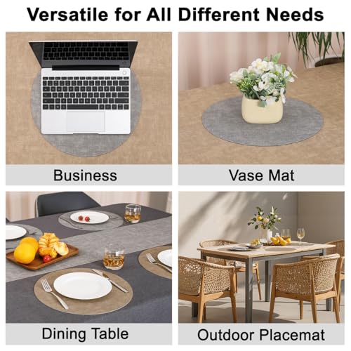 Myir JUN 14" Round Placemats Set of 4, Reversible Dual-Color Place Mats - color: Light Gray Beige