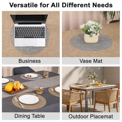 Myir JUN 14" Round Placemats Set of 4, Reversible Dual-Color Place Mats - color: Light Gray Beige