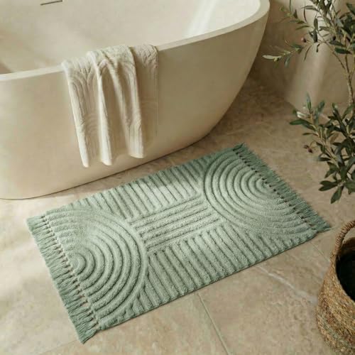 Beautiful Boho Rug with Tassels for Bathroom - Soft 2x3 ft Cotton - color: Sage Green, size: 2' x 3' (Rectangular)