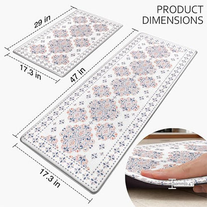 Kitchen Rugs for Floor 2 Pcs Memory Foam Padded Anti Fatigue Kitchen Mat - color: Boho