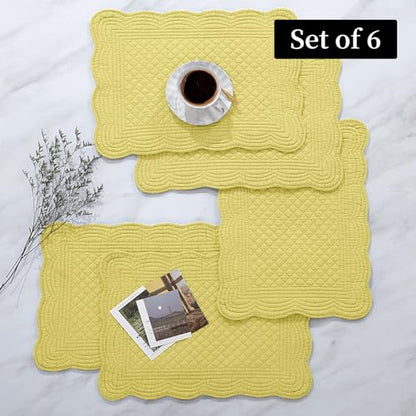 HOMBYS Quilted Placemats Set of 6 Washable-13x18 inches Rectangular Placemats for Kitchen Table-100% Cotton Fabric Rectangular Table Mats, (Yellow) - color: Yellow