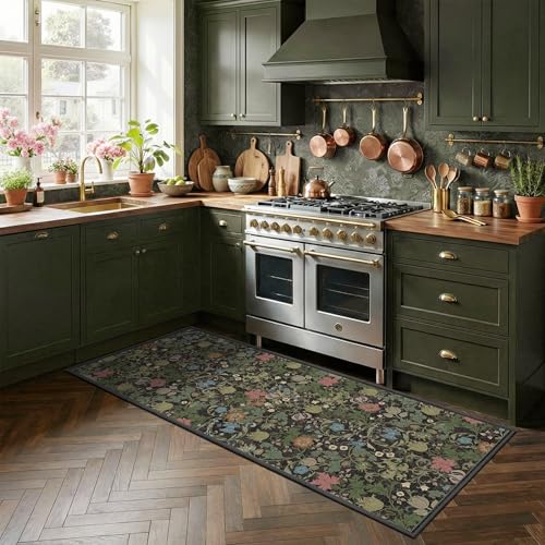 Deerly Hallway Runner Rug 2x6, Washable Kitchen Rug Non Slip, Black Green - color: Black, size: 2'x6'