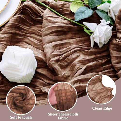 Cheesecloth Table Runner 10FT Brown Boho Gauze Rustic Sheer Runners - color: Brown, size: 1 Pack