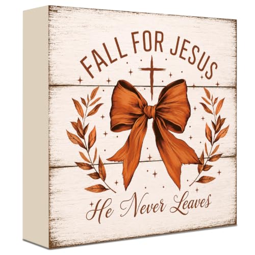 Fall For Jesus He Never Leaves Sign | Large Bow Wreath Wall Art - color: FALL3