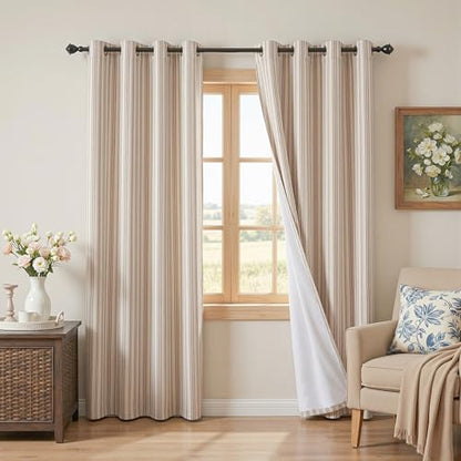MYSKY HOME Taupe Striped Linen Curtains 100% Blackout 52Wx96L,2 Panels - color: B-taupe/Blackout, size: 52"W x 96"L (Pack of 2)