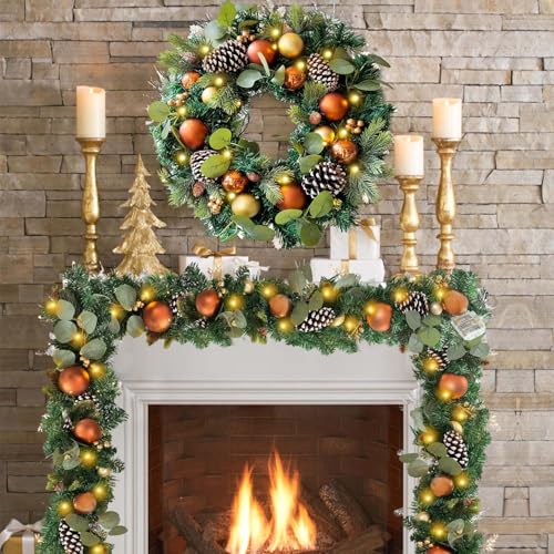 WANNA-CUL Pre-Lit 6ft Copper Gold Christmas Garland with 30 LED Lights - color: 07-copper Gold