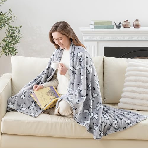 Berkshire Blanket Peanuts® VelvetLoft® Cute Character Snoopy Plush Throw Blanket,Peanuts Poses and Paws Grey,Throw 55 in x 70 in (Official Peanuts® Product) - color: Peanuts Poses and Paws Grey, size: Throw (55 in x 70 in)