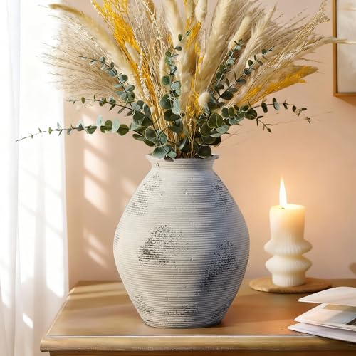 Ceramic Vase Rustic Pottery Vase,Neutral Gray Distressed Vases 7.87" - size: 7.87 In-textured-gray