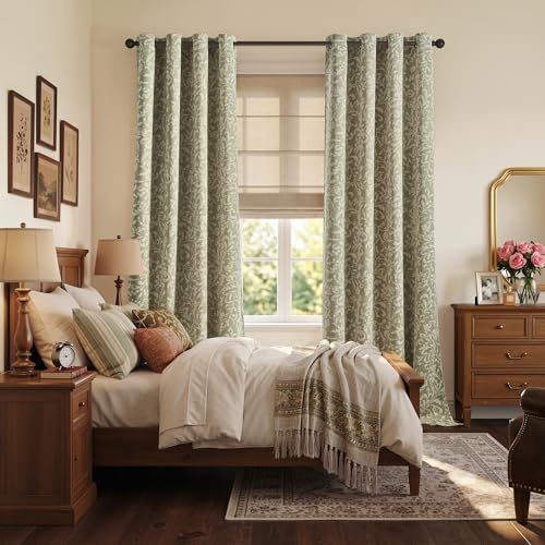 jinchan Sage Floral Curtians 96 Inch Room Darkening Grommet 2 Panels - color: *Dusty Sage, size: 50"W x 96"L (Pack of 2)