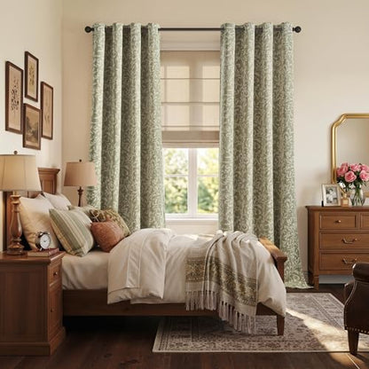 jinchan Sage Floral Curtians 96 Inch Room Darkening Grommet 2 Panels - color: *Dusty Sage, size: 50"W x 96"L (Pack of 2)
