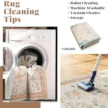 MUJOO Small Rug Washable 2x3 Area Rugs Non Slip Ultra-Thin Floral - color: Beige, size: 2' x 3' (Rectangular)